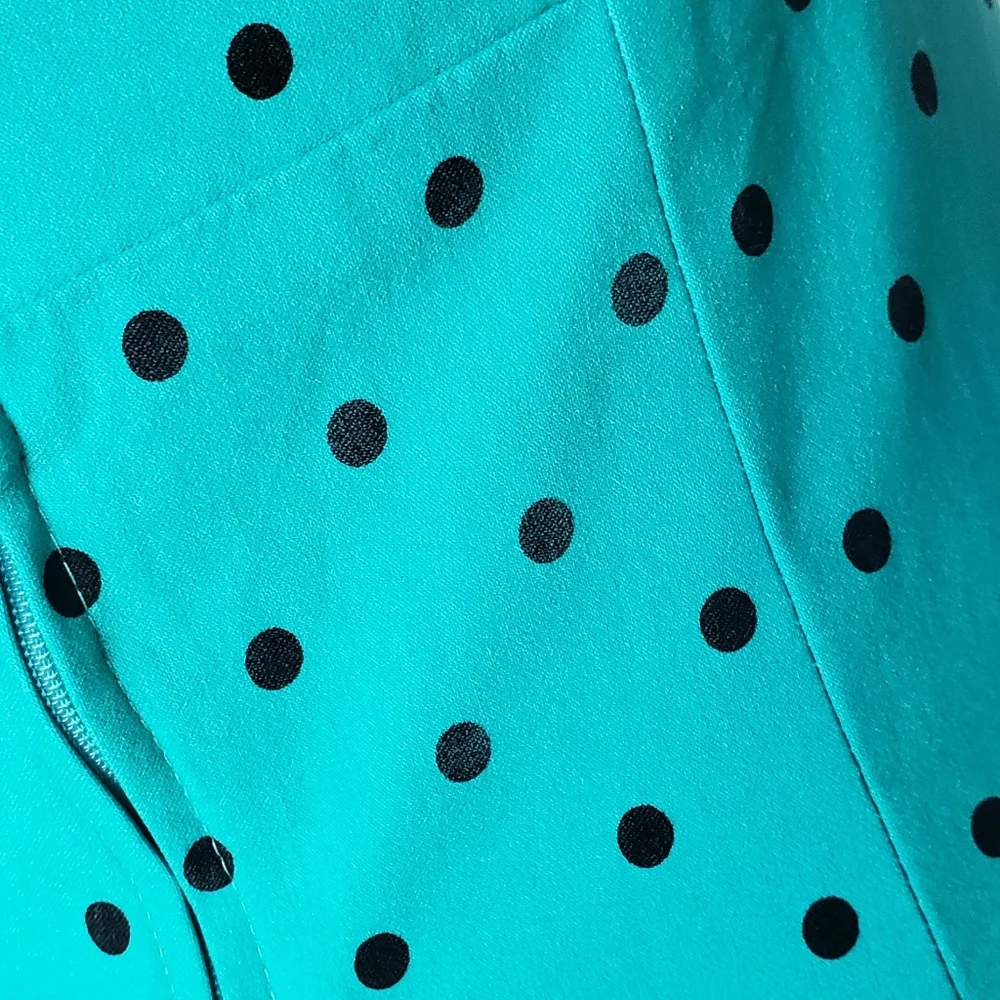 Pinup Couture Turquoise Dress with Black Polka Dots - Picture 5 of 8